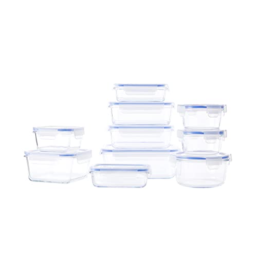 Amazon Basics - Recipientes de cristal para alimentos, con cierre 20 piezas (10 envases + 10 tapas), sin BPA