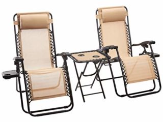 Amazon Basics - Set de 2 sillas con gravedad cero y mesa auxiliar, de color beis