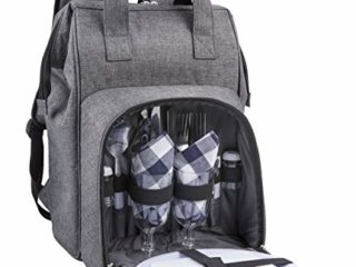 Amazon Brand – Eono Bolsa para refrigerador con Mochila para Picnic, 2 Personas, Juego de vajilla y Manta