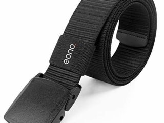 Amazon Brand - Eono Cinturón de Nylon Ligero para Hombres Mujeres Cinturón Militar Táctico de Alta Resistencia Liberación Rápida Cinturón de Hebilla Libre de Metal (Negro)