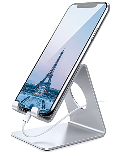 Amazon Brand - Eono Soporte Móvil, Universal Teléfono Soporte, Mesa Teléfono Base Dock para iPhone 13 Pro MAX Mini 12 11 XS XR X 8 7 6 Plus, Switch, Galaxy Note S A, Huawei, Otras Smartphones - Plata