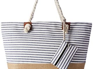Amazon Brand - Hikaro Bolso de playa grande impermeable con cremallera Rayas azul oscuro