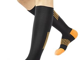 Amazon Brand – Hikaro Medias De Compresion Mujer Hombre Calcetines Compresivos Enfermera S-M Negro