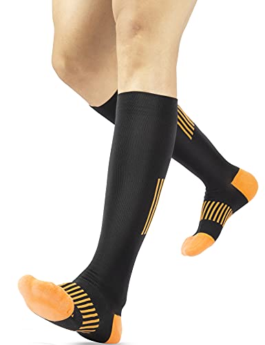 Amazon Brand – Hikaro Medias De Compresion Mujer Hombre Calcetines Compresivos Enfermera S-M Negro