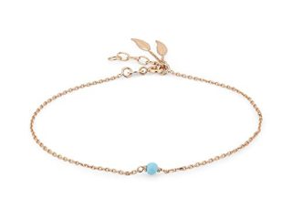 Amazon Brand Hikaro Tobillera de Piedra Natural Turquesa centrada en Joyas de Plata esterlina con Hojas Colgantes y Chapado en Oro Amarillo para Mujeres y niñas