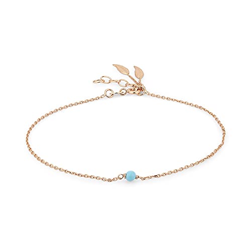 Amazon Brand Hikaro Tobillera de Piedra Natural Turquesa centrada en Joyas de Plata esterlina con Hojas Colgantes y Chapado en Oro Amarillo para Mujeres y niñas