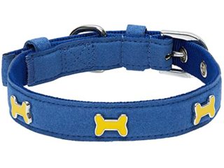 Amazon Brand - Umi Designer - Collar para Perros con Adorable Estampado de Huesos y Hebilla metálica M, Cuello 33-42 cm (Azul Oscuro)