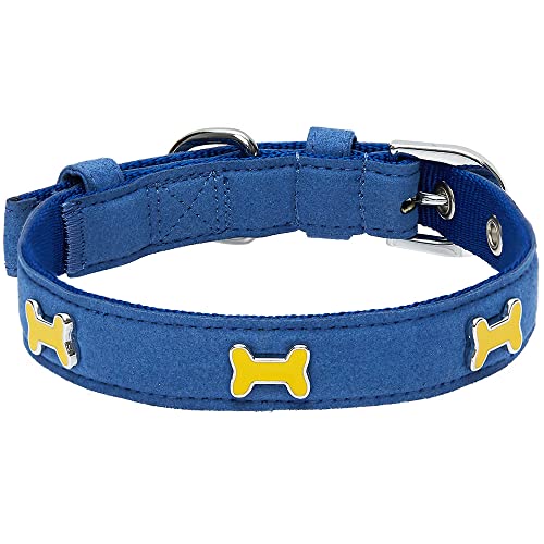 Amazon Brand - Umi Designer - Collar para Perros con Adorable Estampado de Huesos y Hebilla metálica M, Cuello 33-42 cm (Azul Oscuro)