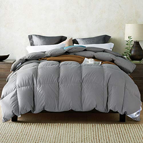 Amazon Brand-Umi Edredón nórdico de Pluma y plumón de Ganso con Funda 100% de algodón Impermeable (10,5 TOG, 260x220cm-cama 150, Gris)