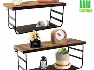 Amazon Brand - Umi Estanteria de Pared, Estante Flotante Rústico de Madera con 2 Capas, Decoración del Hogar y Oficina, Organizador de Cocina, Salón, Habitación(Negro), Juego de 2