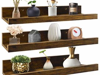 Amazon Brand - Umi Estanteria Pared de Madera Maciza, Baldas Flotantes Rústicas como Organizador de Baño, Cocina, Salon y Entrada, Set de 3, Marrón