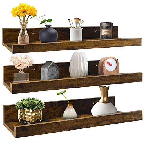 Amazon Brand - Umi Estanteria Pared de Madera Maciza, Baldas Flotantes Rústicas como Organizador de Baño, Cocina, Salon y Entrada, Set de 3, Marrón