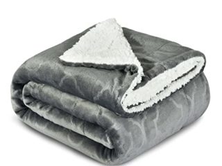 Amazon Brand-Umi Manta para Sofá 220 x 240 cm, Manta de Sherpa y Franela Reversible Suave y Cálida Invierno, Manta Polar, Manta Pelo Microfibra para Sofá Cama Coche Sillón, Gris