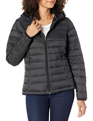 Amazon Essentials - Chaqueta acolchada con capucha para mujer, plegable, ligera y resistente al agua, Negro (black), US XXL (EU 3XL-4XL)