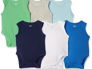 Amazon Essentials - Pack de 6 bodis sin mangas para niño, Solid Blue & Green, US 18M (EU 80–86)