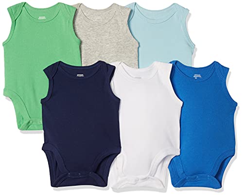 Amazon Essentials - Pack de 6 bodis sin mangas para niño, Solid Blue & Green, US 18M (EU 80–86)