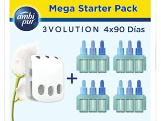 Ambi Pur 3Volution Ambientador Casa, Aparato Eléctrico con 4 Recambios (4 x 90 Días), Nubes de Algodón, Mega Pack