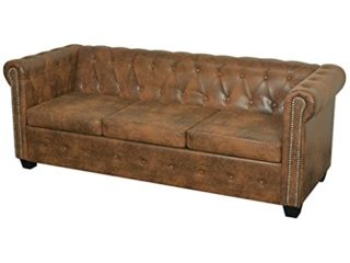 Amdohai Sofá 3 Plazas Cuero Artificial,Sofá Cama Moderno de Cuero sintético Sofá reclinable Sofá de Dos plazas de Cuero de Microfibra - Marrón