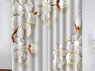 AMDXD Rideau Salon Moderne - Juego de 2 cortinas de peonías blancas (poliéster, 214 x 274 cm)