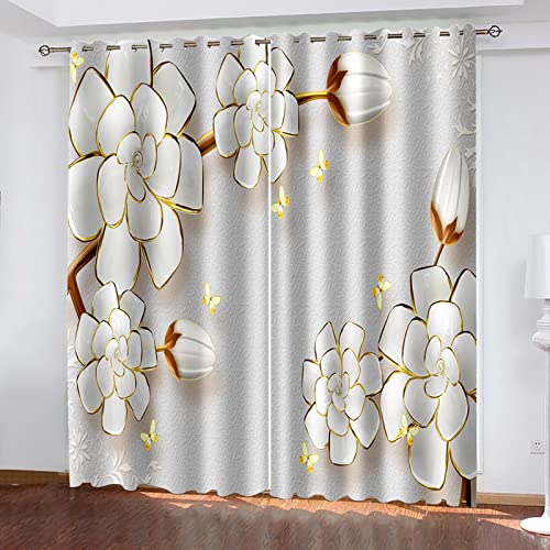 AMDXD Rideau Salon Moderne - Juego de 2 cortinas de peonías blancas (poliéster, 214 x 274 cm)