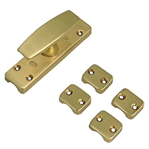 Amig - Falleba de Sobreponer para Ventanas Dorada Mod.19, Cierre de Seguridad de Latón con Manilla, Incluye Soporte Central + 4 Soportes Laterales, Medidas: 126 x 32 mm, Dorado