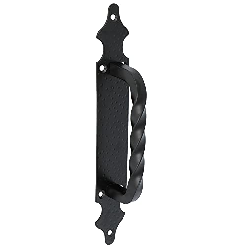Amig - Manillon de Zamak con Placa Punteada de Acero 28x4,5 cm | Tirador para Puertas de Paso, correderas de Valla y Portones | Negro - Fácil colocación con Tornillos