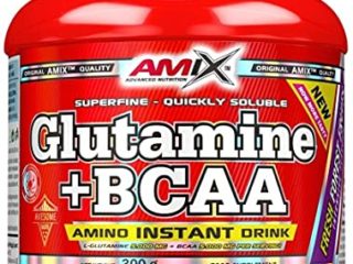 AMIX - Bcaa Glutamina - 300 Gramos - Complemento Alimenticio de Glutamina en Polvo - Reduce el Catabolismo Muscular - Óptimo para Deportistas - Sabor Frutas del Bosque - Aminoácidos Ramificados