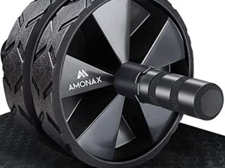 Amonax - Rodillo de rueda para abdominales con alfombrilla grande para ejercitar abdominales, doble rueda con modos de entrenamiento de fuerza dual en el gimnasio en casa