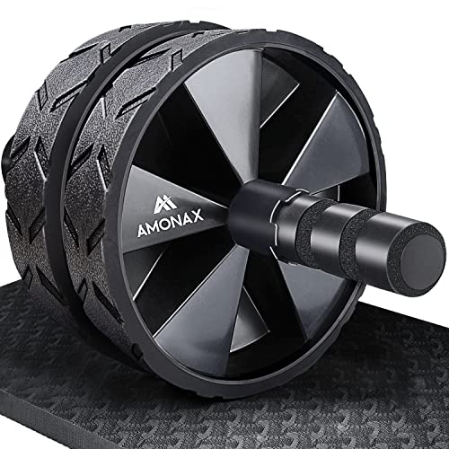 Amonax - Rodillo de rueda para abdominales con alfombrilla grande para ejercitar abdominales, doble rueda con modos de entrenamiento de fuerza dual en el gimnasio en casa