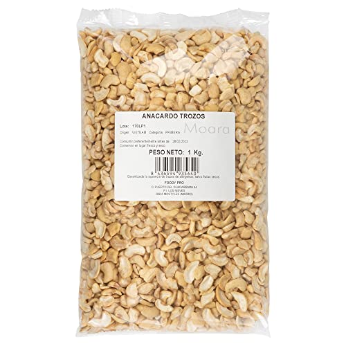 Anacardos en trozos al natural, sin tostar - Anacardos crudos sin sal, veganos, libre de gluten y aditivos 1kg.
