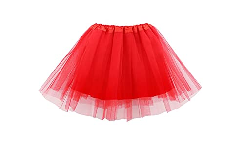 Ancokig Tutu Falda de Mujer Falda de Tul 50's Short Ballet 4 Capas Accesorios de Vestimenta de Baile Niñas para Vestirse Disfraces Danza (Rojo)