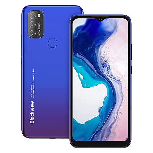 Android 11 Teléfono Móvil Libres, Blackview A70 5380mAh Baterí Octa-Core 3GB+32GB 256GB Ampliables, 4G Smartphone 6,52 Pulgadas Triple Cámara 13MP+5MP, Huella Digital/Face ID/GPS/FM (Azul)