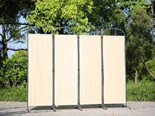 Angel Living Biombo Separador de 4 Paneles con el Techo y la Base de la Forma Curva, Decoración Elegante, Separador de Ambientes Plegable, Divisor de Habitaciones, 225X185 cm (Beige)