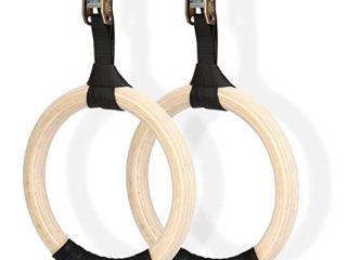 Anillos de Gimnasia de Madera con Correas Ajustables de 4,5m y Hebillas de Metal, Anillas Calistenia 28mm, Anillas Crossfit para Entrenamiento y Gimnasia en Casa