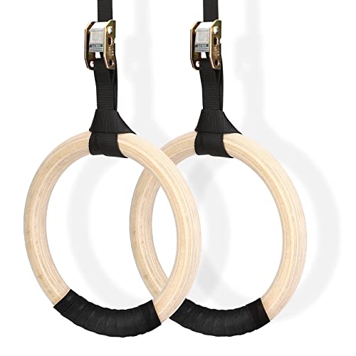 Anillos de Gimnasia de Madera con Correas Ajustables de 4,5m y Hebillas de Metal, Anillas Calistenia 28mm, Anillas Crossfit para Entrenamiento y Gimnasia en Casa