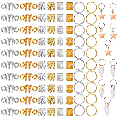 Anillos para El Pelo, 90 Piezas Anillos el Cabello para Trenzas, Dreadlocks de Bobina de Pelo, Puños de Pelo de Metal Abalorios de Trenza, Colgantes Clip de Pelo Accesorio, Cuentas Cabello Rastas