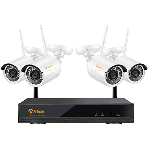 Anlapus 1080P Kit de Cámaras Seguridad WiFi 8CH H.265+ Videograbador NVR con 4 Cámara Seguridad IP Exterior, sin Disco Duro, Visión Nocturna, Detección de Movimiento,P2P