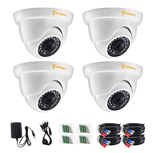 Anlapus 4pcs 1080P Cámara de Vigilancia Exterior Domo Cámara de Seguridad, 20M Visión Nocturna, Blanco