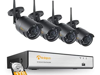 Anlapus Kit de Cámara de Vigilancia WiFi Exterior 8CH H.265+ Video Grabador NVR Inalámbrico con (4) 2MP Cámara de Seguridad Interior, Alarma de Movimiento, 1TB Disco Duro