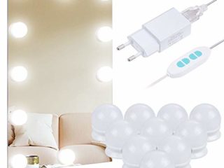 Anpro Luces LED Kit de Espejo con 10 Bombillas regulables,3 Modos Ajustable de Color de Luz,Luz Espejo Maquillaje,Tocador,Espejo,Baño,Regalo para Fiesta,Cumpleaños,Aficionados de Maquillarse