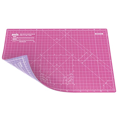 ANSIO Base De Corte A3 Doble Cara Auto Curación 5 Capas Para Costura y Manualidades - Imperial/Métrica 17 x 11 pulgadas / 42 x 27 cm- Super Rosa / Púrpura Lavanda