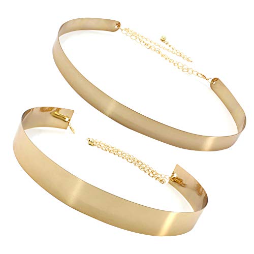 ANSUG Cinturones De Mujer Fiesta Cinturon Dorado Metalico Ajustable Cinturón Cadena Ancho Rigido Brillante para Vestido Fiest Moda Accesorios Decorativos (Ancho 2 cm y 3,5 cm)