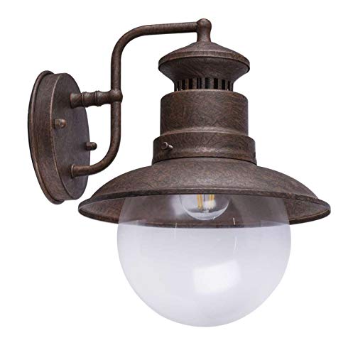 Aplique de pared de acero oxidado, aplique vintage para exteriores, lámpara de exterior, iluminación exterior, pared, farol, cristal, colores oxidados