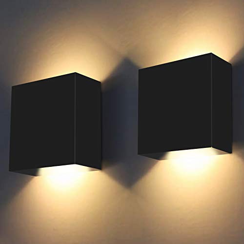 Apliques de Pared para Interiores Modernos, ShuBel Luces de Pared LED, Blanco Cálido 3000K, Apliques de Metal, Lámparas de Pared Arriba y Abajo para Sala de Estar, Pasillo, Dormitorio (2Pcs Negro)