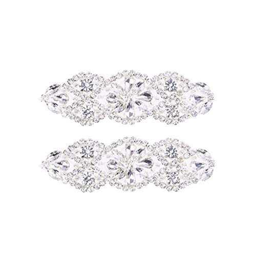Apliques nupciales de 2 piezas Apliques de diamantes de imitación transparentes, Correa nupcial de cristal Apliques de plata (Diamante blanco plata)