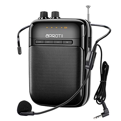 APROTII Amplificador de voz Portátil con Micrófono, 12 Vatios, 2000 mAh, Sistema de PA Recargable, Bluetooth Amplificador de voz para Profesores, Entrenadores, Guía Turística