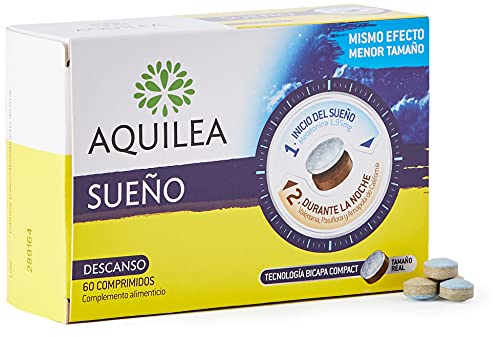 AQUILEA - Sueño Compact - Complemento Alimenticio en Comprimidos Bicapa para Conciliar el Sueño y Favorecer un Descanso Reparador - Sin Gluten 60 Comprimidos