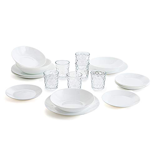 Arcopal - Vajilla blanca completa para 6 personas 18 piezas + Set de 6 vasos de vidrio 26cl