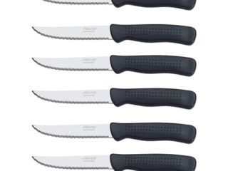 Arcos Serie Cuchillos de Mesa Chuleteros, Mango de Polipropileno, Hoja 110 mm, Apto para Lavavajillas, Negro, 6 Piezas (705500)