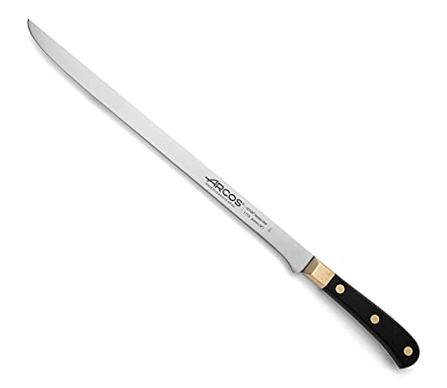 Arcos Serie Regia, Cuchillo Jamonero, Hoja de Acero Inoxidable Nitrum 300 mm, Mango de Polioximetileno, POM Color Negro y Oro